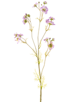La Fleur Artificielle Cosmos 95 cm lilas a une tige délicate avec plusieurs fleurs violet clair et de petites feuilles vertes, magnifiques sur un fond blanc uni.