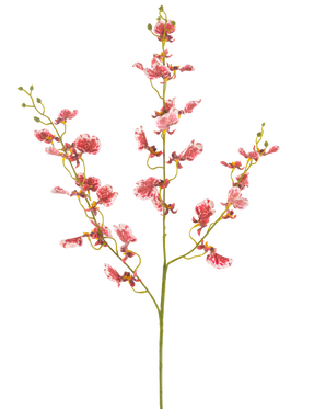Une seule orchidée à fleurs artificielles rouge de 98 cm avec plusieurs branches, chacune avec des grappes de fleurs vibrantes, sur un fond blanc uni.