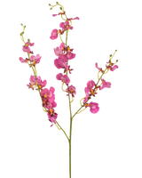L'orchidée artificielle de 98 cm fuchsia présente des fleurs et des bourgeons d'orchidée rose vif sur de longues et fines tiges vertes, magnifiques sur un fond blanc.
