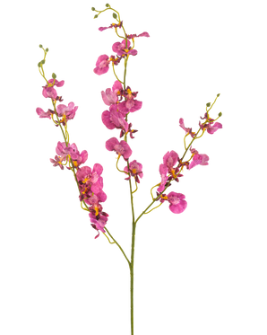 L'orchidée artificielle de 98 cm fuchsia présente des fleurs et des bourgeons d'orchidée rose vif sur de longues et fines tiges vertes, magnifiques sur un fond blanc.