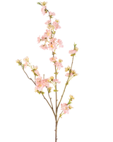 La Fleur de Cerisier Artificielle 94 cm rose clair possède une seule branche aux multiples ramifications, décorée de bouquets de délicates fleurs de cerisier rose clair et de bourgeons verts, sur un fond uni blanc.