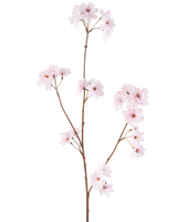 La Fleur de Cerisier Artificielle 85 cm rose clair a une seule tige marron mince avec des bouquets de délicates fleurs de cerisier rose clair, joliment isolées sur un fond blanc.