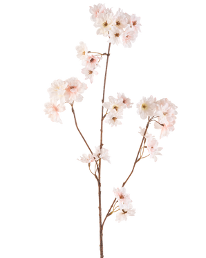La Fleur Artificielle Fleur de Cerisier 85 cm blush possède une seule tige marron avec de multiples branches, chacune décorée de délicates fleurs de cerisier rose, sur un fond blanc uni.