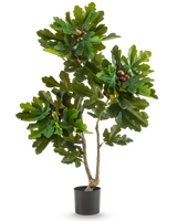 La plante artificielle Ficus Carica Figuier 120 cm présente des feuilles vertes luxuriantes et de petits fruits bruns dans un pot noir, sur un fond blanc uni.