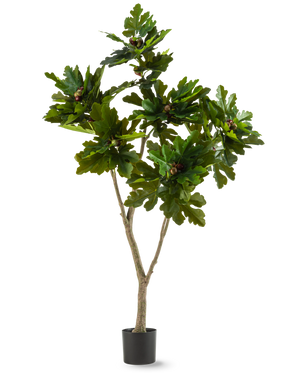La Plante Artificielle Ficus Carica Figuier 180 cm est une plante artificielle en pot avec de larges feuilles vertes brillantes et de petits fruits bruns, ressemblant à un figuier, sur fond blanc.