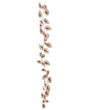 La guirlande de bégonia artificiel 180 cm UV présente une seule et fine vigne décorée de nombreuses petites feuilles vertes et roses, le tout sur un fond blanc éclatant.