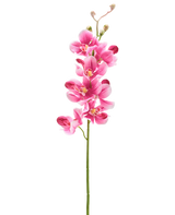 Une orchidée artificielle de 55 cm mauve avec plusieurs fleurs et bourgeons rose mauve vibrants se dresse sur un fond blanc uni.