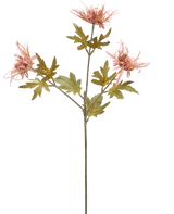 Une seule tige de chardon artificiel de 60 cm orange avec trois fleurs oranges épineuses et plusieurs feuilles vertes dentelées, isolées sur un fond blanc.