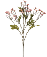 La Fleur Artificielle Mini Marguerite 61 cm mauve est une tige unique aux multiples branches, ornée de petites fleurs mauves et de feuilles vertes, isolées sur un fond blanc.