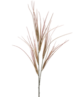 La branche artificielle de 104 cm mauve a une tige unique et haute avec de multiples feuilles longues, fines, mauves et vertes ressemblant à de l'herbe, déployées, isolées sur un fond blanc uni.