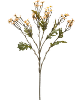 La Fleur Artificielle Mini Daisy 61 cm crème est une tige de fleur artificielle unique avec de multiples branches, des feuilles vertes et de petites fleurs de couleur crème ressemblant à des marguerites sur un fond blanc uni.