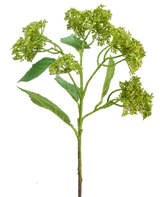 Une fleur d'hortensia artificielle de 56 cm vert/rouge avec une tige verte avec des grappes de bourgeons verts compacts et des feuilles allongées, représentée sur un fond blanc.
