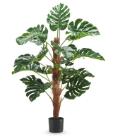 La Plante Artificielle Monstera 120 cm est une plante artificielle en pot avec de grandes feuilles vertes brillantes et une tige marron texturée sur un fond blanc uni.