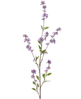 La fleur artificielle Flowers 119 cm violette a une branche haute et élancée avec des bouquets de petites fleurs violettes et des feuilles vertes, parfaites pour égayer n'importe quelle pièce.