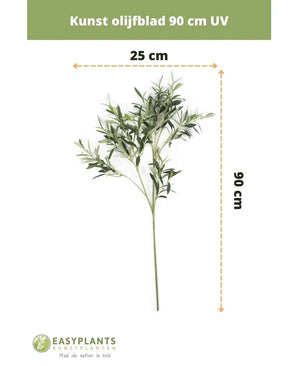 Feuille d'olivier artificielle 90 cm UV de EasyPlants, 90 cm de haut et 25 cm de large. Cette feuille artificielle résistante aux UV apportera une atmosphère méditerranéenne durable à votre espace grâce à ses feuilles vertes vibrantes.
