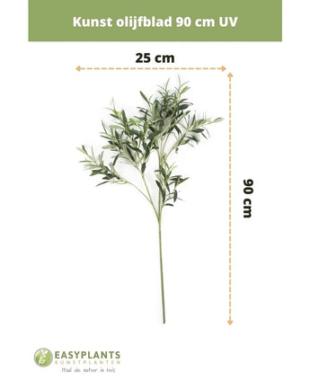 Feuille d'olivier artificielle 90 cm UV de EasyPlants, 90 cm de haut et 25 cm de large. Cette feuille artificielle résistante aux UV apportera une atmosphère méditerranéenne durable à votre espace grâce à ses feuilles vertes vibrantes.