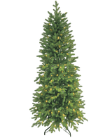 Le Sapin de Noël Artificiel Slim "Undset" PE/PVC - Smart LED a des branches denses, des lumières blanc chaud et un support en métal noir robuste - idéal pour les décorations de Noël dans votre maison de fête.