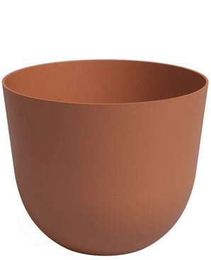 La Jardinière Havanna Ø20cm x H17cm est un pot de fleur uni, rond, de couleur terre cuite, avec des côtés lisses, une large ouverture et aucun motif ni décoration visible.