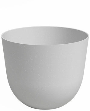 La Jardinière Havanna Ø30cm x H25cm est un pot de fleur rond uni, gris clair, à la finition mate lisse, sur fond blanc.