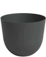 La jardinière Havanna Ø30 cm x H25 cm est une jardinière ronde et unie de couleur gris foncé avec des côtés lisses et une finition mate, présentée sur un fond blanc.