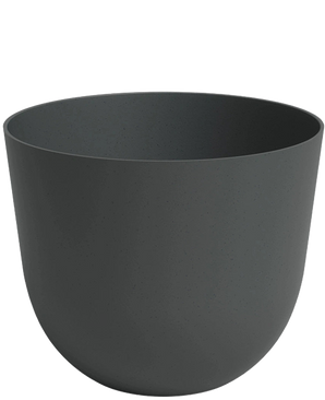 La jardinière Havanna Ø30 cm x H25 cm est une jardinière ronde et unie de couleur gris foncé avec des côtés lisses et une finition mate, présentée sur un fond blanc.