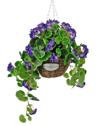 Bégonia artificiel violet dans un panier UV 70 cm