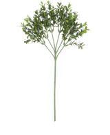 Een enkele Kunsttak Buxus 47 cm UV brandvertragend met meerdere takken van kleine, ovale bladeren wordt getoond tegen een effen witte achtergrond.