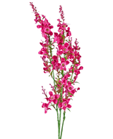 La fleur artificielle Cataire 75 cm rose a une tige de fleurs artificielles rose vif avec des feuilles vertes, isolées sur un fond blanc.