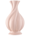 Le Vase Petite Fée 26 cm rose est un vase en céramique rose clair brillant avec un bord évasé et des rainures tourbillonnantes sculptées, idéal pour présenter un bouquet de fleurs artificielles en soie. Sur la photo sur un fond blanc uni.