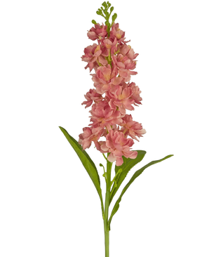 La Fleur Artificielle Violier 78 cm rose est une fleur artificielle rose avec de multiples fleurs et feuilles vertes, présentée sur un fond blanc.
