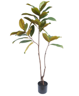 L'arbre Yulania artificiel de 120 cm a de fines tiges brunes et de larges feuilles vert-jaune, qui semblent réalistes et mettent en valeur n'importe quelle pièce sur un fond blanc uni.