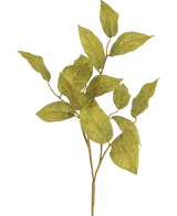 La branche artificielle feuille de pommier 70 cm présente plusieurs feuilles de soie vertes veinées sur de fines tiges, sur un fond uni et clair.