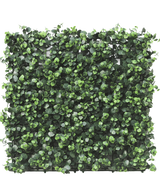 La haie artificielle Eucalyptus 50x50 cm UV est un panneau carré avec des feuilles d'eucalyptus artificielles denses, petites et rondes, densément emballées pour un aspect vibrant et naturel, parfait pour créer des jardins verticaux luxuriants ou des murs décoratifs à l'intérieur ou à l'extérieur.