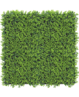 Haie artificielle Cupressus 50x50 cm UV : Un panneau de haie artificielle d'un vert dense et vibrant vu de dessus sur fond blanc, idéal pour créer des murs végétaux réalistes.