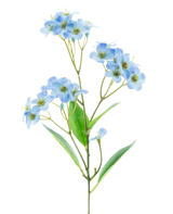 Une orchidée artificielle Real Touch Blue de 50 cm avec des bouquets de délicates fleurs bleu clair et quelques feuilles vertes se dresse sur un fond blanc uni.
