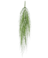 La plante artificielle suspendue Herbe de varech 91 cm a une seule tige de feuillage artificiel vert moelleux avec de longues et fines feuilles qui tombent gracieusement sur un fond blanc uni.