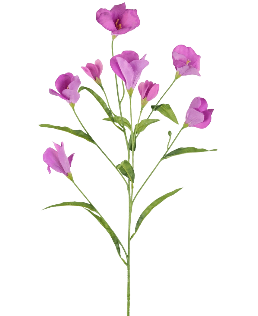 Une seule branche de rhododendron artificiel azalée Real Touch Purple 80 cm avec plusieurs branches présente de délicates fleurs et bourgeons rose pourpre sur un fond blanc uni.