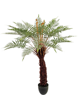 La Plante Artificielle Dicksonia 127 cm est une grande fougère en pot avec un tronc marron structuré et de longues feuilles vertes courbées sur fond blanc.