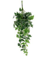 De Kunst Klimop 70 cm groen/wit heeft kunstmatige klimopbladeren in groen met witte randen, gerangschikt in een cascadevorm en weergegeven tegen een effen witte achtergrond.