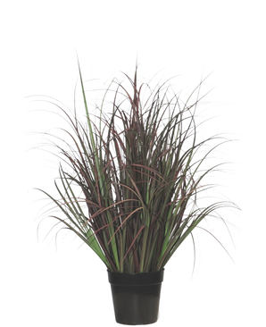 Le gazon artificiel Wild Lawn de 70 cm, ignifuge, a des feuilles étroites vert foncé et rouge-violet dans un pot noir - parfait comme plante sans entretien pour n'importe quel intérieur.