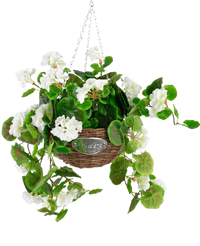 Bégonia artificiel blanc dans un panier UV 70 cm