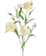 Le bouquet d'œillets artificiels 70 cm blanc a une tige avec plusieurs fleurs d'œillets blanches et des feuilles vertes sur un fond blanc uni.