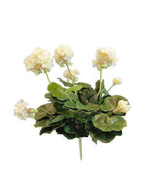 Le géranium artificiel blanc de 40 cm a des fleurs blanches réalistes et des feuilles vertes luxuriantes - parfait pour ajouter une élégance intemporelle à votre collection de plantes artificielles ou de fleurs artificielles.