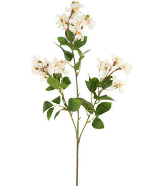 La fleur artificielle Lagerstroemia 92 cm blanche a une tige haute avec des grappes de petites fleurs blanches et des feuilles vertes, parfaites pour ajouter une beauté durable à n'importe quel espace. Idéale comme plante artificielle saisissante sur un fond blanc uni.