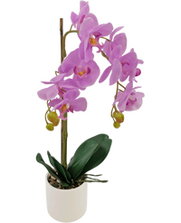 Orchidée artificielle 52 cm lilas dans un pot blanc