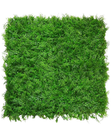 La fougère/conifère de haie artificielle 50x50 cm est un tapis dense et carré de feuillage vert vif avec de petites folioles, vu de dessus sur un fond blanc, ressemblant à une haie verte naturelle et luxuriante avec une surface texturée uniforme.