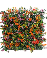 La Haie Artificielle Pachysandra multicolore 50x50 cm UV est un panneau carré composé de feuilles vertes artificielles denses et de petites fleurs oranges, roses, jaunes et violettes pour un effet jardin vertical coloré et vivant.