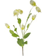 Une fleur artificielle papillon fritillaire de 94 cm avec une seule tige verte, plusieurs fleurs blanches en forme de cloche et plusieurs feuilles vertes sur un fond blanc uni.