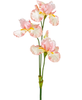 Une fleur d'iris artificielle de 102 cm rose clair présente plusieurs délicats volants rose clair et blancs avec des accents jaunes sur un fond blanc uni.